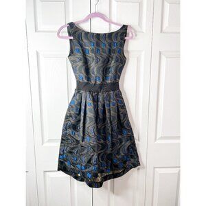 Christian Pellizzari Swerve Print Black Metallic Boat Neck Dress Women's IT 38